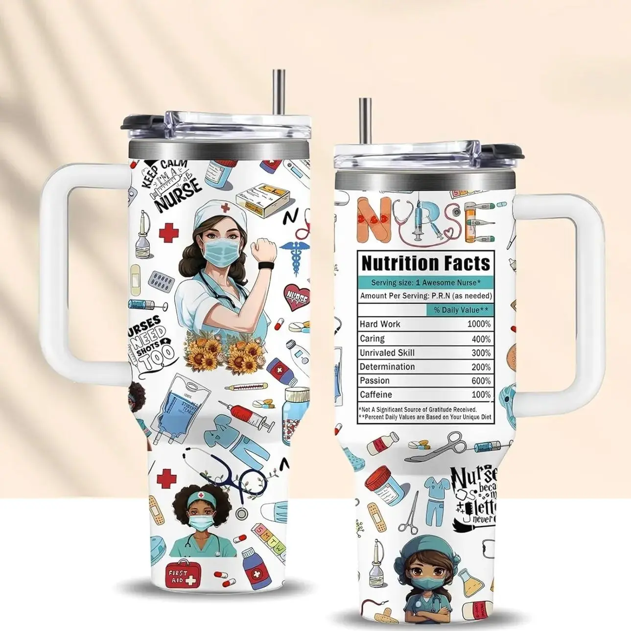 40oz Nurse Cups Tumbler with Handle Stainless Steel Nurse Appreciation Gifts for Women Coffee Travel Mug, Nurses Week Nursing School Graduation Gifts