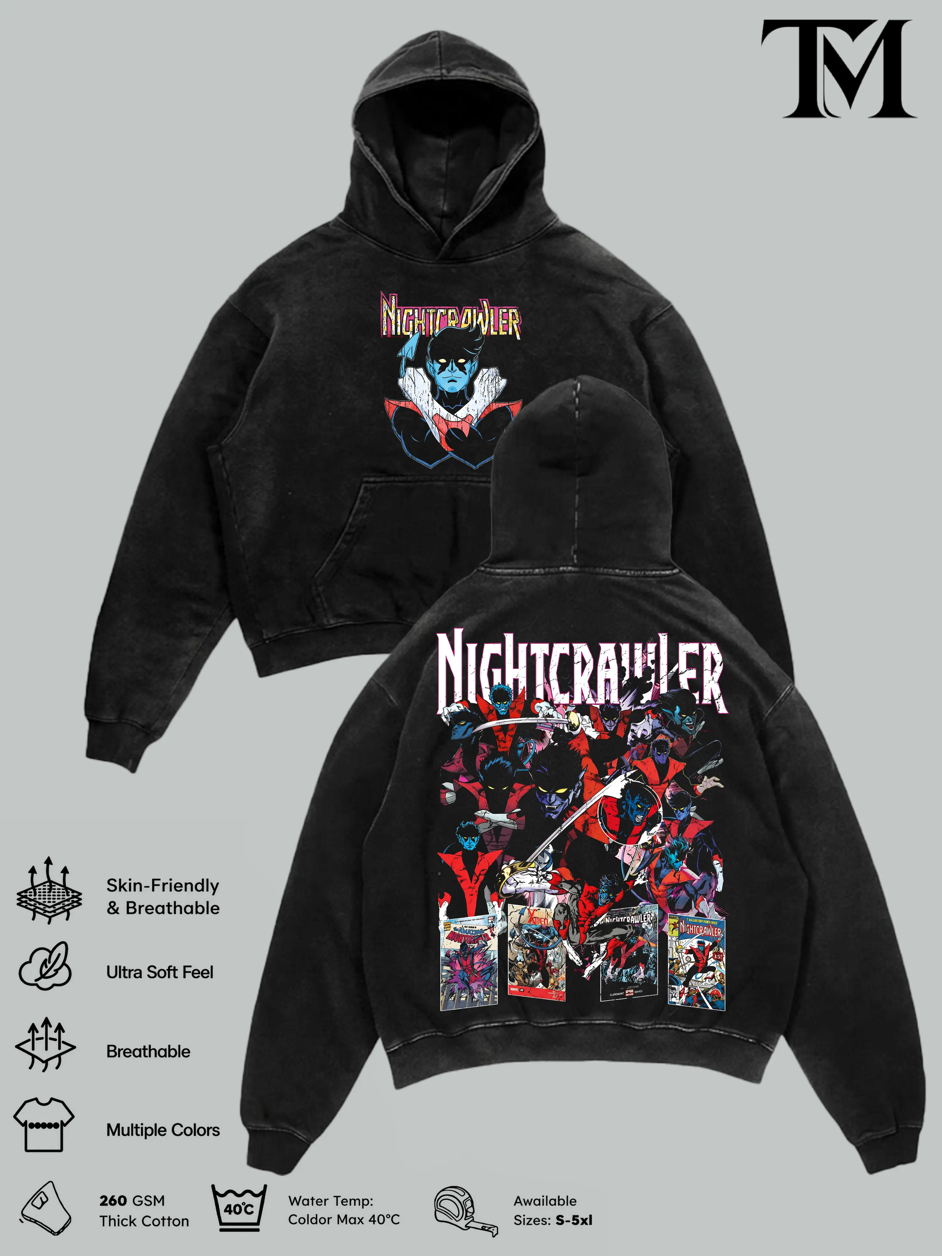 Retro Vintage Limited Edition 'Nightcrawler' 100% Premium Cotton Oversized Fit Pre-Washed T-Shirt Classic Top Men's Streetwear Soft ,Graphic Pullover,  Y2K Hoodie
