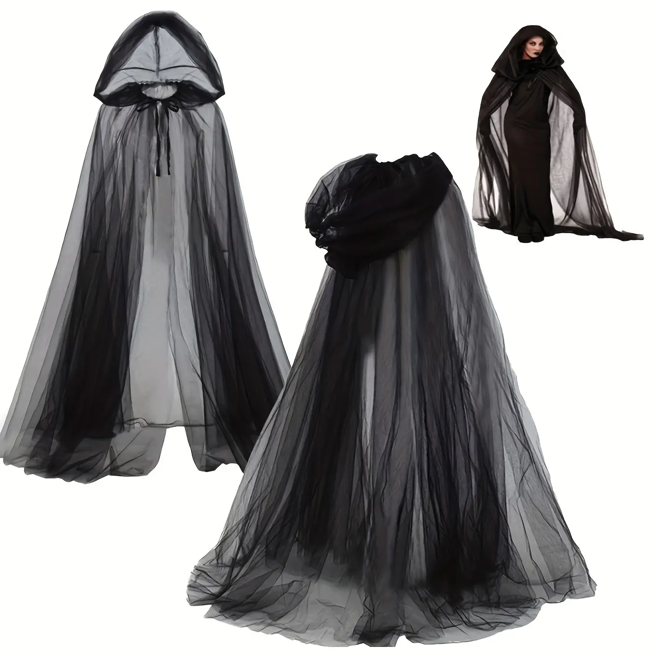 One Polyester Bridal Shawl, Witch and Vampire Role Play Lace Cloak,Double-Layer Halloween Party Costume Accessories, Hand Wash, Suitable for Wedding, Birthday, Bachelor Party, Bar and Adult Activities, Carnival, Christmas, easter, Womenswear Fitted Black