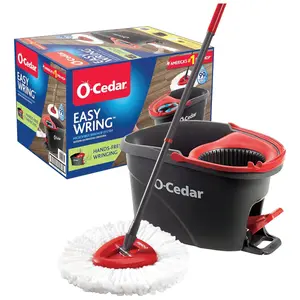 O-Cedar EasyWring Microfiber Spin Mop, Bucket Floor Cleaning System, Red, Gray, Standard