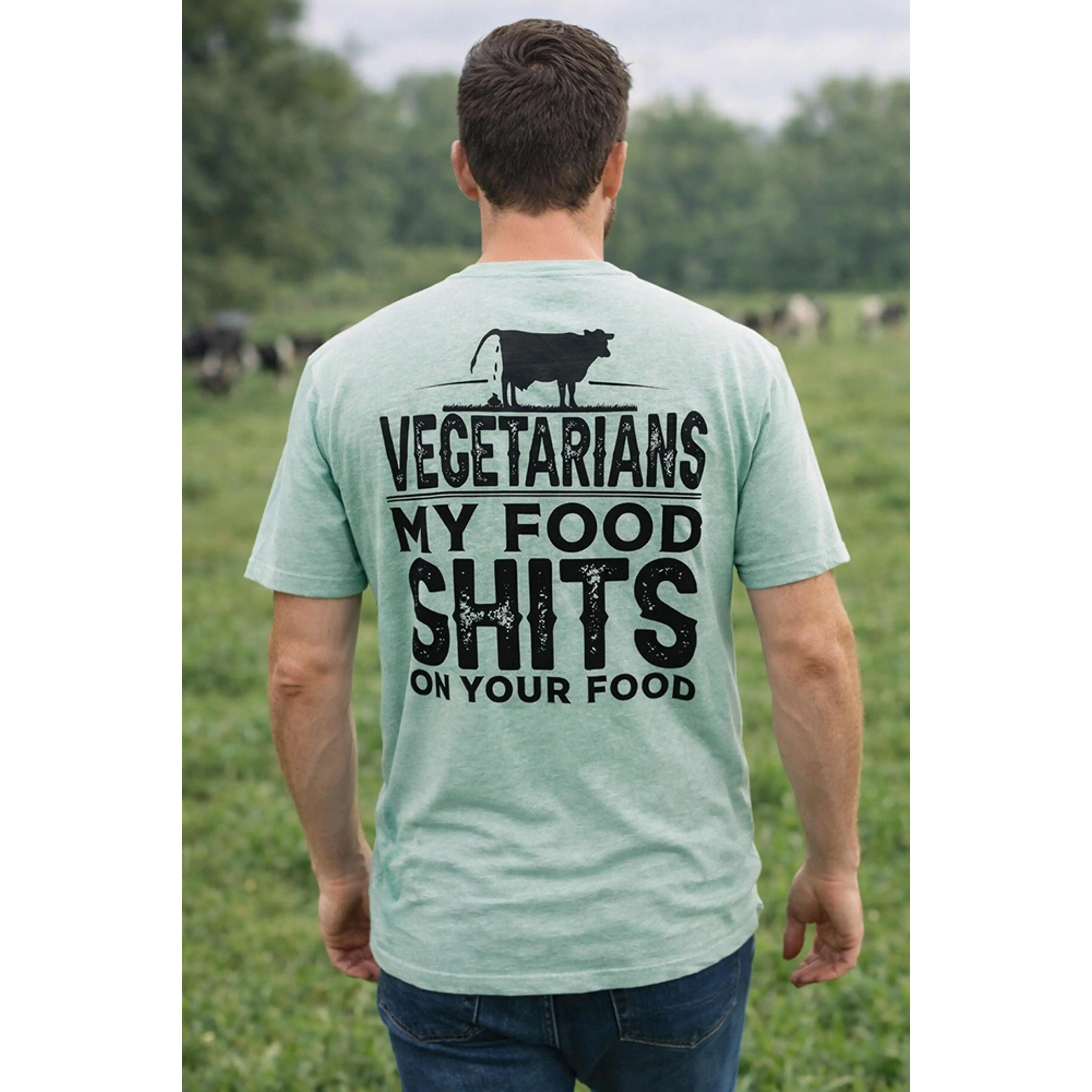 Men's Casual Cotton Graphic T-Shirt, "Legend or Lies Vegetarians My Food Sh*ts On Your Food" Menswear Top