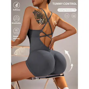 European and American vest-style yoga onesie shorts, sexy hip-wrapped all-in-one new sports onesie