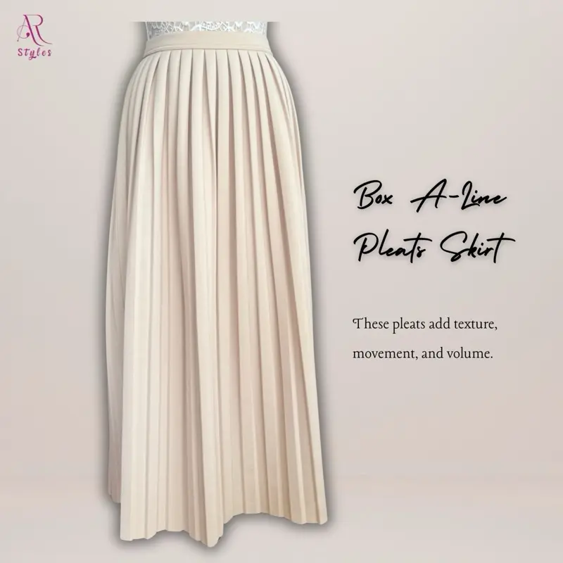AR Styles Box A-Line Pleats Skirt, Sunray or Accordion Pleats, Waist Up to 31”, 35.4” Length, Casual Style, Lightweight Fabric - Minimalist, Basic, Comfort, Pleated