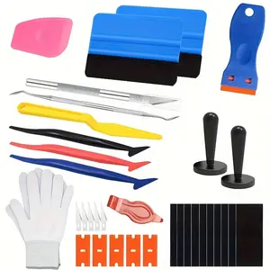Vinyl Wraps Applicator Tool Kit, Window Tint Kit, Profession Car Wrap Kit Includes Felt Squeegees, Plastic Scraper, Wrap Knife and Blades, Magnetic Holders, Gloves
