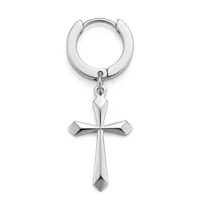 Stainless Steel Cross Pendant Earrings for Men and Women, Minimalist Gold Cross Charm, Polished Religious Jewelry