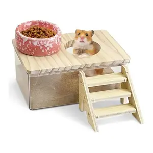 Transparent Acrylic Hamster Bath & Sandbox, Dual-Purpose Large Pet Toilet Bowl, Beach Theme Design with Wooden Platform