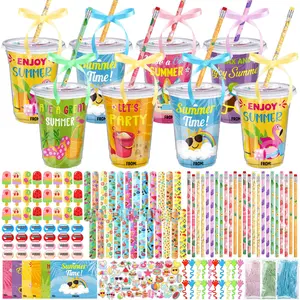24/30 Set End of Year Students Gift Bulk from Teacher Summer Party Favor Last Day of School Gift for Kids Pencil Sharpener Eraser Stamp Sticker Cards Cups with Lid Cute Class Gifts for Students Graduation School Classroom Prizes Class Exchange Gift Reward