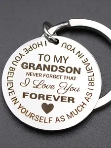 Heartfelt stainless steel keychain for grandson carved with Personalized motivational messages durable uncoated surface perfect birthday graduation and special occasion gifts from grandparents and gifts from grandmother to grandson