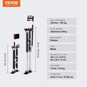 VEVOR Drywall Stilts, 24''-40'' Adjustable Aluminum Tool Stilts with Protective Knee Pads, Durable and Non-slip Work Stilts for Sheetrock Painting, Walking, Taping, Black