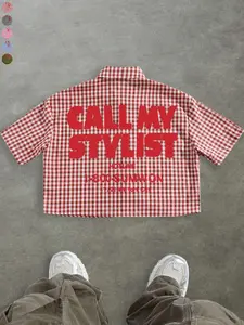 Unisex Retro Chessboard Short Shirt, Multicolor Options, Back Print 'call My Stylist' in, Breathable Fabric, Y2K Style