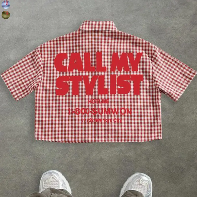 Unisex Retro Chessboard Short Shirt, Casual Summer Streetwear, Casual Streetwear Top, Multicolor Options, Back Print 'call My Stylist' in, Breathable Fabric, Y2K Style