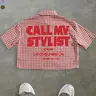 Unisex Retro Chessboard Short Shirt, Casual Summer Streetwear, Casual Streetwear Top, Multicolor Options, Back Print 'call My Stylist' in, Breathable Fabric, Y2K Style