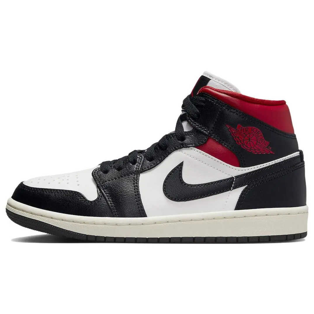 Jordan 1 Mid Gym Red Panda Retro Basketball Shoes Black White Women's BQ6472-061