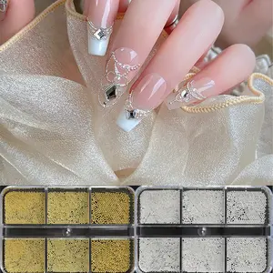 Mini Metal Caviar Beads Nail Art Charm, Round Gemstones for 3D Nails, Acrylic Flat Rhinestones and Nail Chain Accessories, Nail Charms