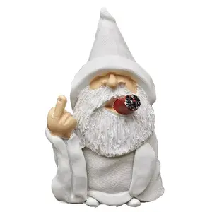 White Wizard Gnome Middle Finger Garden Yard Lawn Ornament Statue Décor