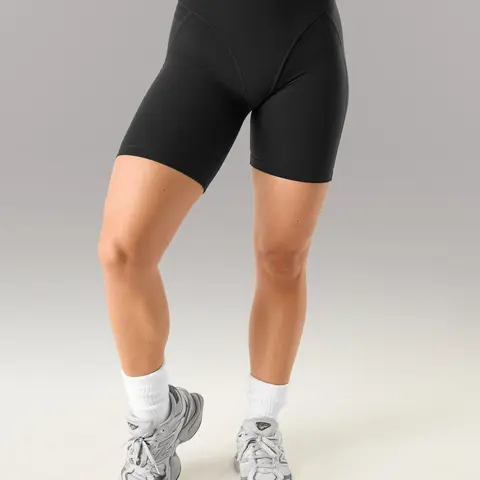 Alphalete Women's Parker Mid-Rise Biker Shorts - Black, 7" Inseam, High Compression, Buttery Soft, 4-Way Stretch, High-Waisted Workout Bottoms