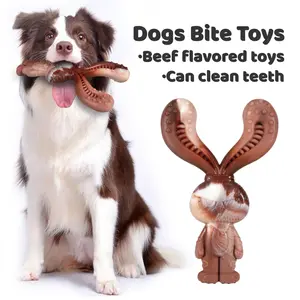Beef Flavor Durable Rabbit-Shaped Chew Toy for Medium, Large, and Extra Large Breed Dogs - Nylon Material - Teeth Cleaning Toys