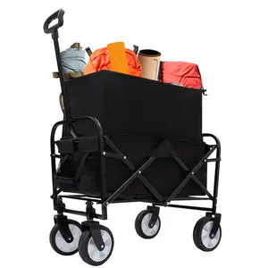Minimeetall Extendable Collapsible Wagon – Black, 225lbs Heavy Duty for Beach, Shopping, Sports hand  trolley