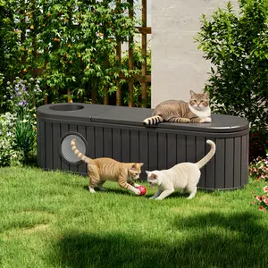 LHBCraft Outdoor Cat House Weatherproof Sturdy Plastic Shelter for Outside & Indoor Feral Cat House for Bedroom Living Room Garden Patio Backyards Garage Neighborhood Black