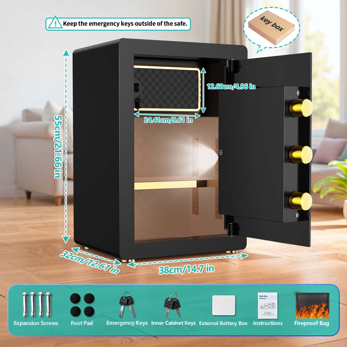 ACTIGER Home Security Safe Box: Large Digital Keypad Safe with Internal Locking Box for Jewelry & Cash, Fireproof Bag Included