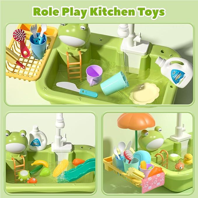 CUTE STONE Play Sink with Running Water, Kitchen Sink with Upgraded Electric Faucet, Play Kitchen , Realistic Learning Cookingset fathersdaygift CUTE STONE Play Sink with Running Water, Kitchen Sink with Upgraded Electric Faucet, Play Kitchen , Realistic Learning Cookingset fathersdaygift