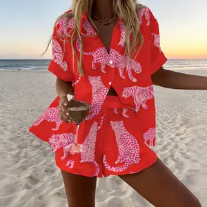 Stylish Resort Two-Piece Set with Leopard and Tiger Prints