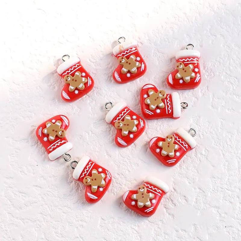 10/20pcs Christmas Charm Set Festive Gingerbread for Man & Socks Resin Charms for Jewelry Making - Perfect for Earrings, Necklaces, Bags, Keychain, Crafts,Best for Christmas