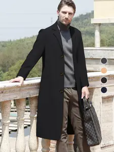 Men's Long Sleeve Button Front Windbreaker Jacket, Casual Fitted Woven Fabric Coat for Fall & Winter, Plain Color Outerwear