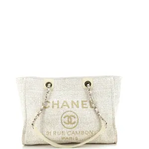 Pre-owned CHANEL Raffia, Glitter Tote Bags REBAG Deauville Tote Raffia with Glitter Detail Small by Rebag