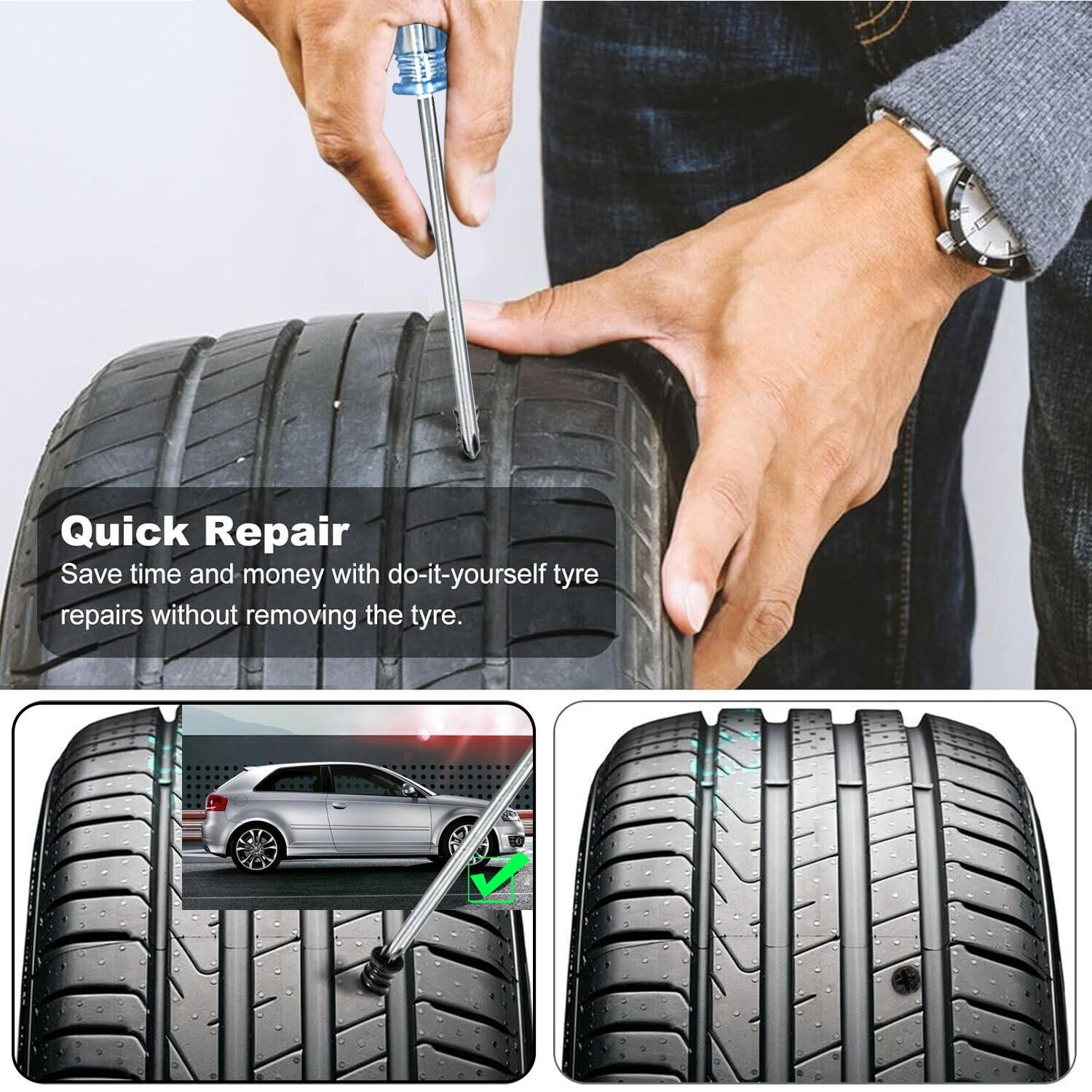 50/100 pcs Tire Repair Rubber Nail Kit Large & Small Plugs with Screwdriver Tubeless Tire Fast Repair for Cars Motorcycles Durable Reliable Seal Universal Compatibility