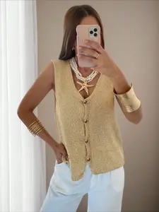 Women's Short Slim Fit Sequin Knit Cardigan Vest, Sexy Glitter Backless Top, Summer Beach Party, Streetwear Festival Wear