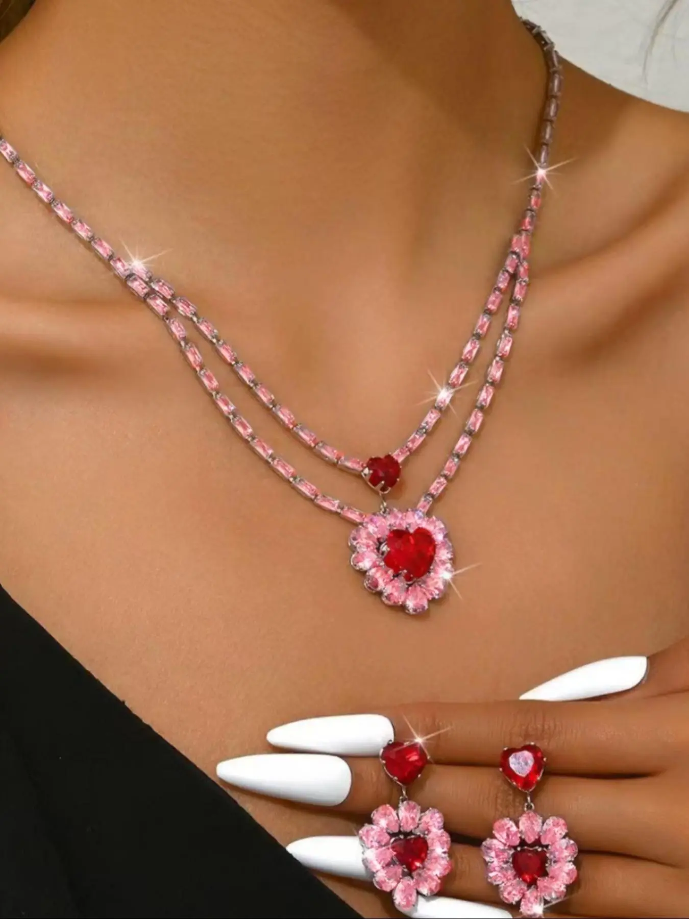 Women's Elegant Artificial Zircon Decorated Necklace & Earrings, Exquisite Trendy Matching Jewelry Set, Fashionable Accessories for Party & Daily Clothing Decor