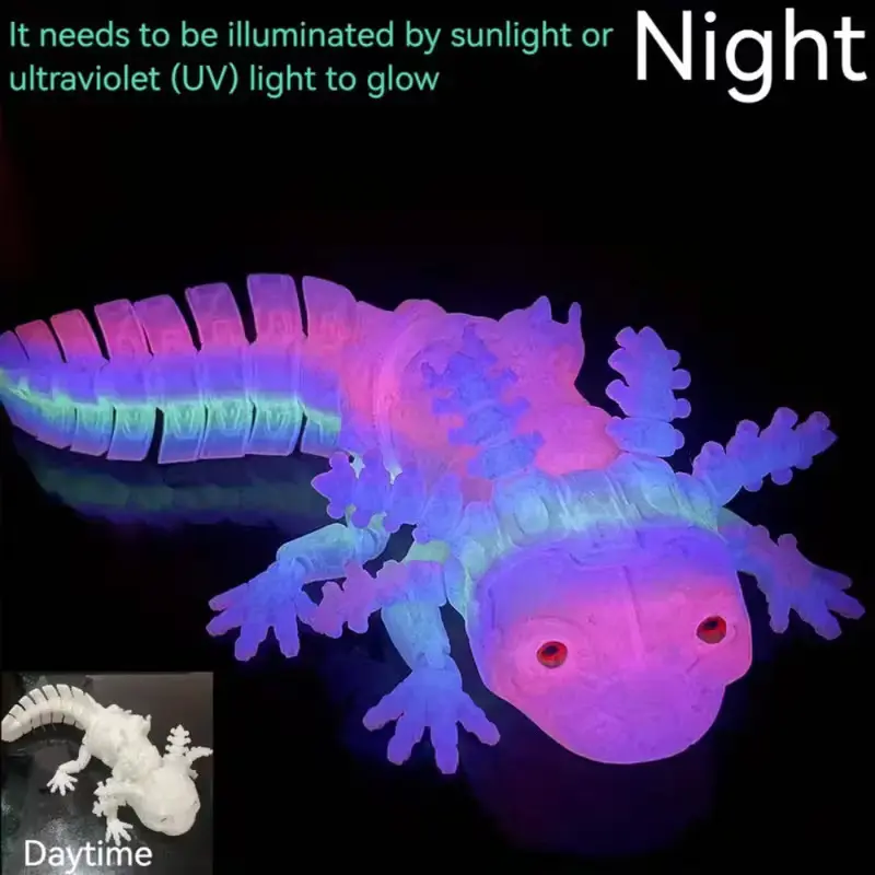 3D Printed Axolotl Glow In The Dark HUGE 14.5" Long