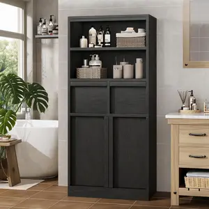 GAOMON 51" Tall Floor Storage Cabinet with Doors & 2 Drawers, Freestanding Organizer with Open Shelves – For Bathroom, Living Room, Kitchen & Pantry