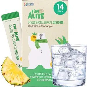 Korean Food I'm Alive Kombucha Powder Pineapple(5g*14 Sticks) Authentic Fermented Kombucha with Papain & Bromelain for 7 Days, No Sugar, No Artificial Additives