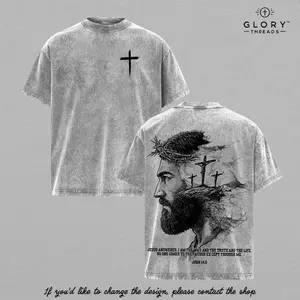 John 14:6 Vintage Washed Oversized Christian T-Shirt, Jesus Portrait Faith Graphic Tee, Heavy Cotton Dark Scripture Streetwear Top, Unisex Retro Worship Shirt for Believers