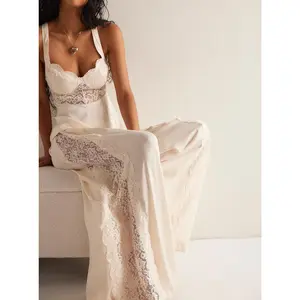 Womens Casual Pants Loose Fit Stylish Solid Color Lace Patchwork Side Drawstring Mid Rise Wide Leg Trousers （Only including pants）