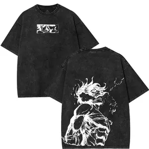 Attack On Titan Eren Yeager transform AOT Anime Manga game Double Printed Vintage Washed Tee Unisex Cotton graphic tees 90s Top streetwear T-shirt