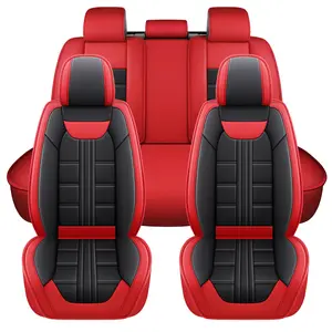 Luxury PU Leather Car Seat Covers Full Set 5 Seats Red Black Waterproof Universal Fit for Cars SUVs Nappa Leather Airbag Compatible Easy Install Clean