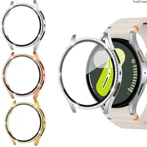 3-Piece Samsung Galaxy Watch Protective Set, Rhinestone Hard PC Case with Glass Screen Protector, Lightweight Scratch-Resistant Full Coverage, Compatible with Watch 4/5/6/7/FE, Stylish Durable Accessory