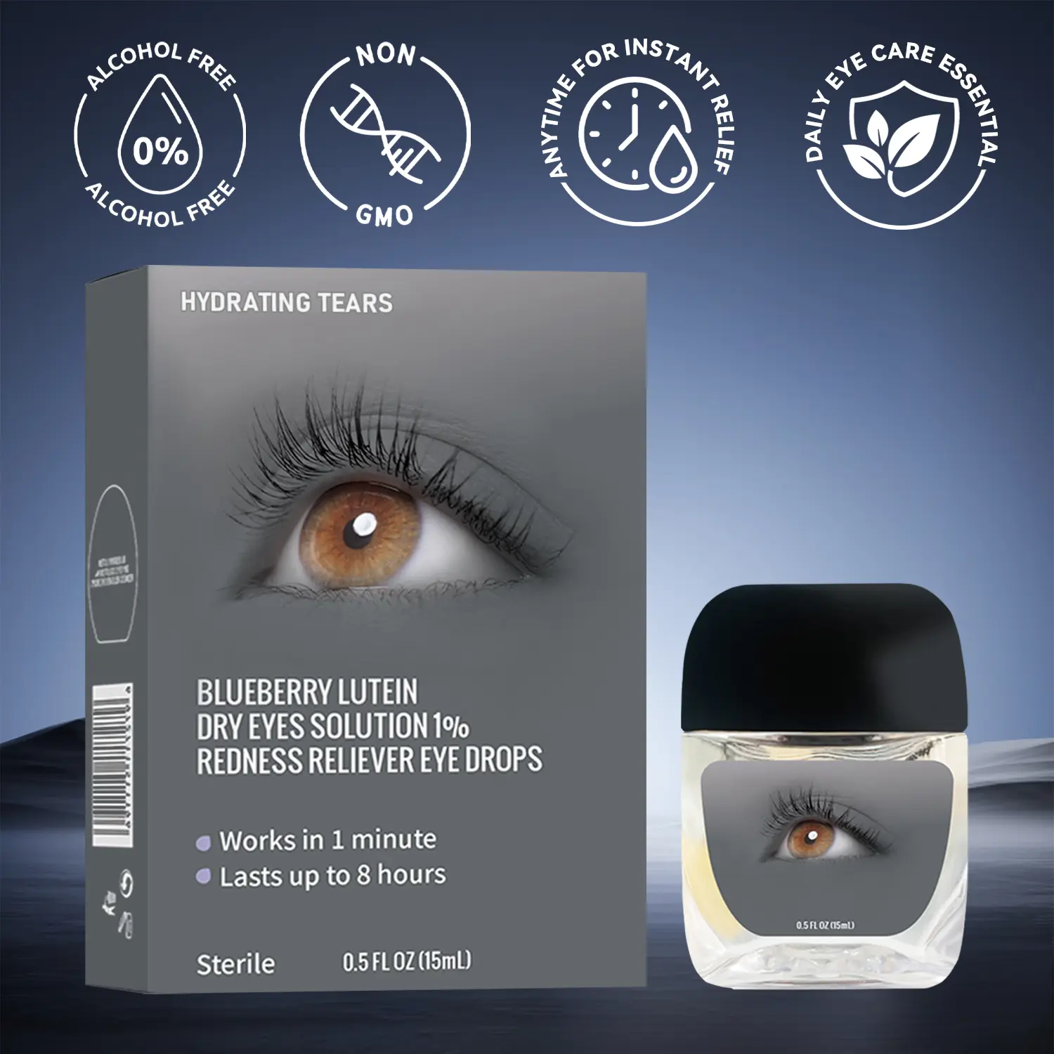 Eye Drops 0.5 fl oz | Sterile Preservative-Free Formula | Soothing Dry Eye Relief & Daily Eye Care Support | Quickly hydrate, soothe and comfort | Effectively relieve tired eyes