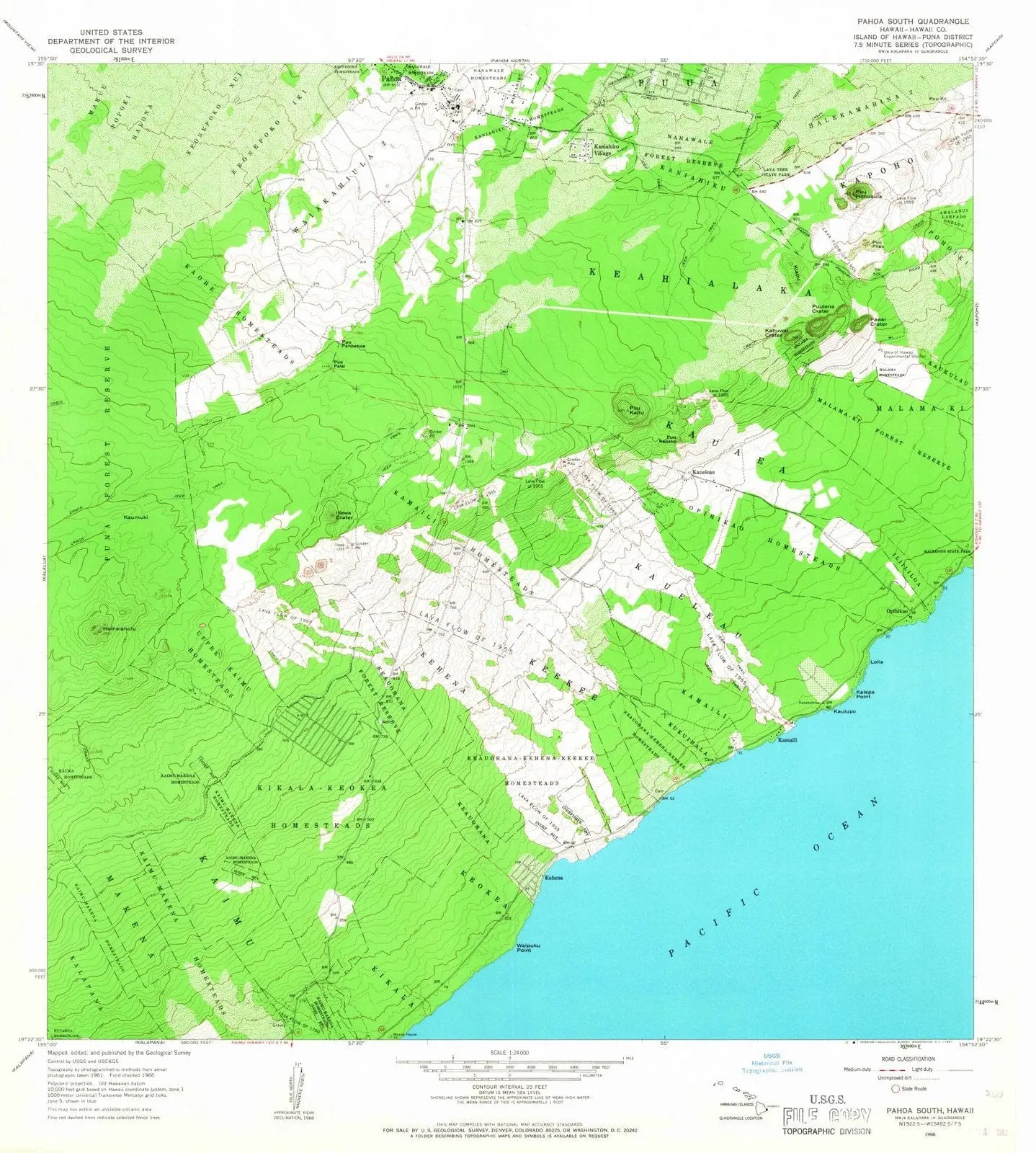 Pahoa South Hawaii USGS Topographic Quadrangle Map, 1994, 1:24000