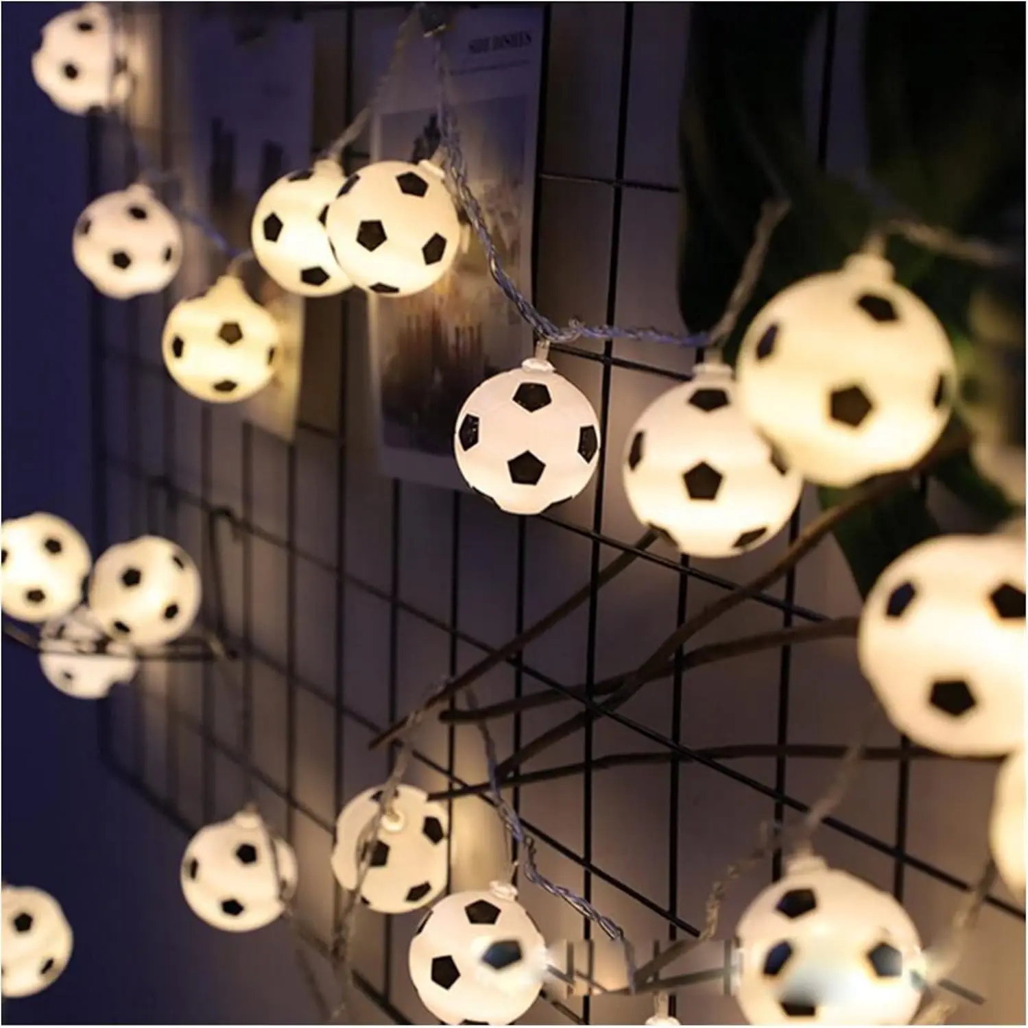 Soccer Ball String Lights, 20 LED USB & Battery Powered Decorative Lights, Soccer Party Decorations, Football Birthday Supplies, Sports Theme Room Decor, Soccer Gifts for Boys Kids and Fans