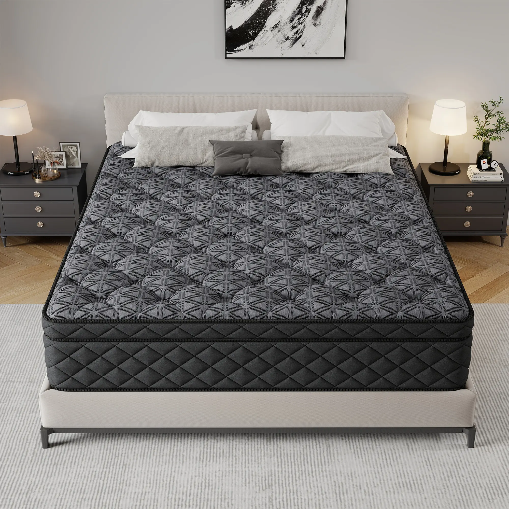 MULINATURE 12" 14" Black Mattress Twin Full Queen King Size Hybrid Spring Memory Foam Bed In A Box Medium Firm Comfort Body Support​ Mattresses pressure relief
