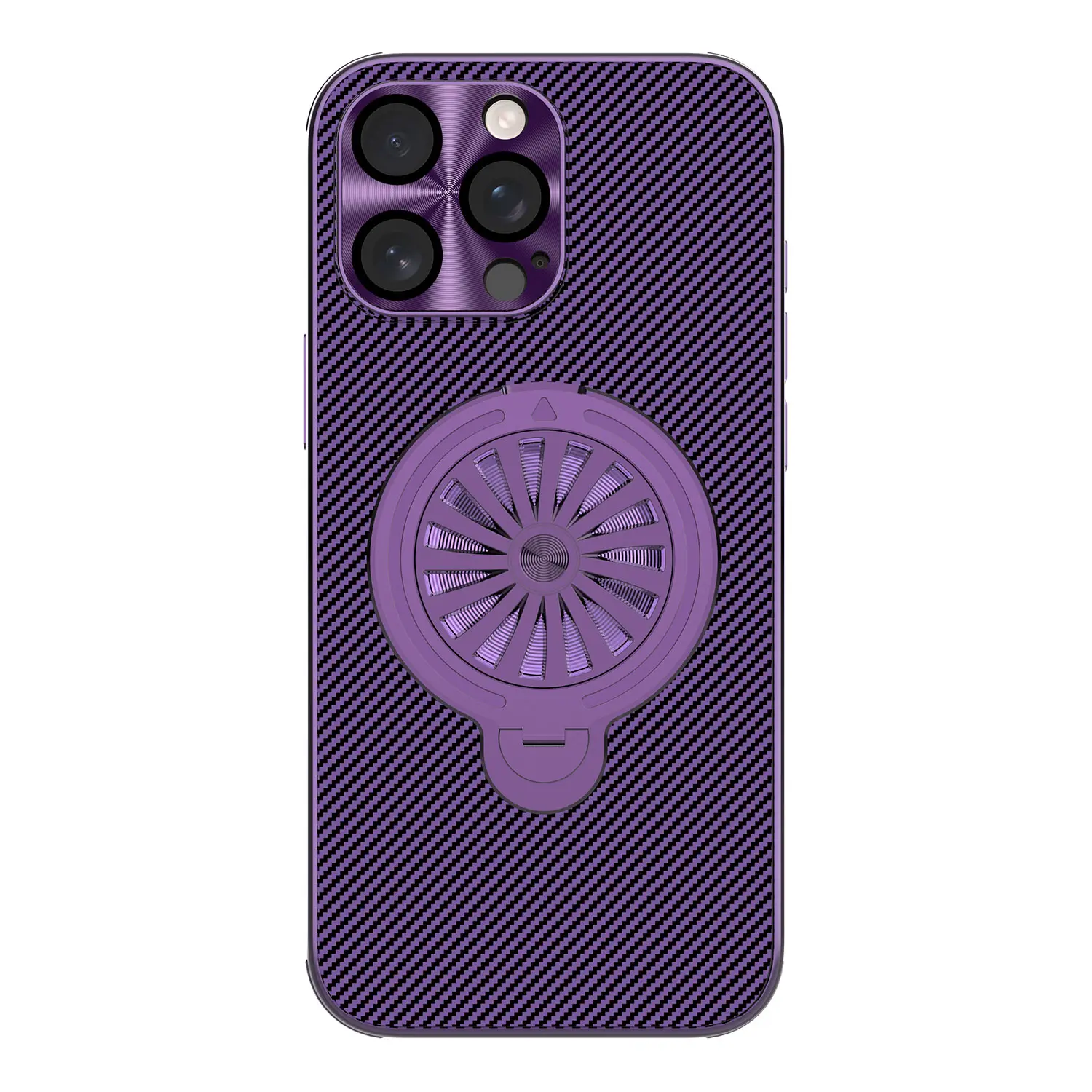 Carbon Fiber Texture Phone Case with Turbine Heat Dissipation Magnetic Ring Kickstand
