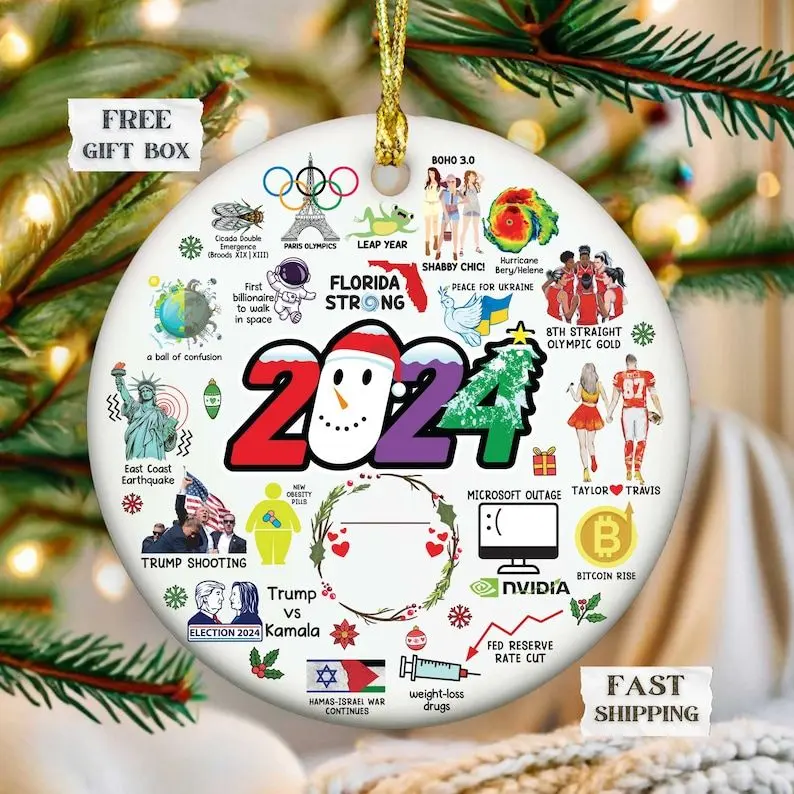 Major Notable Events Ornament, 2024 Christmas Ornament, 2024 Year in Review Ornament, Funny Cute Year to Remember Commemorative Ornament