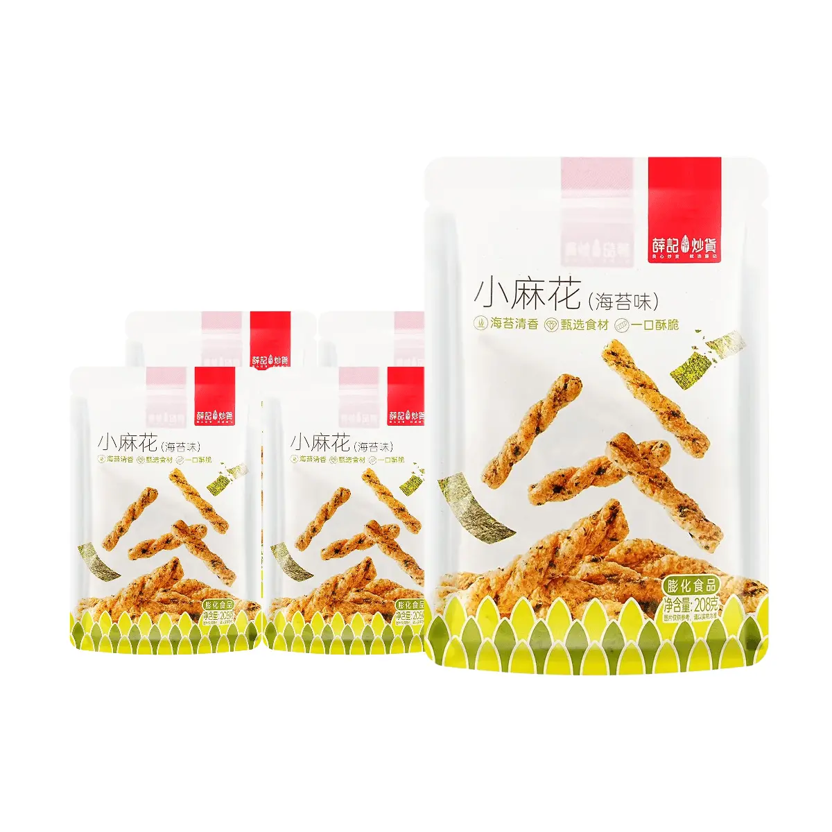XUEJICHAOHUO Seaweed Flavor Crispy Twist Snacks - 5 Packs Value Bundle (208g Each) - Childhood Nostalgia