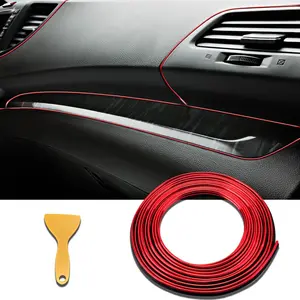 Car Interior Moulding Trim Strips, 33Ft/10M Universal Electroplating Decoration Filler Insert Strips, Styling Dashboard DIY Flexible Strip with Installing Tool (Red)