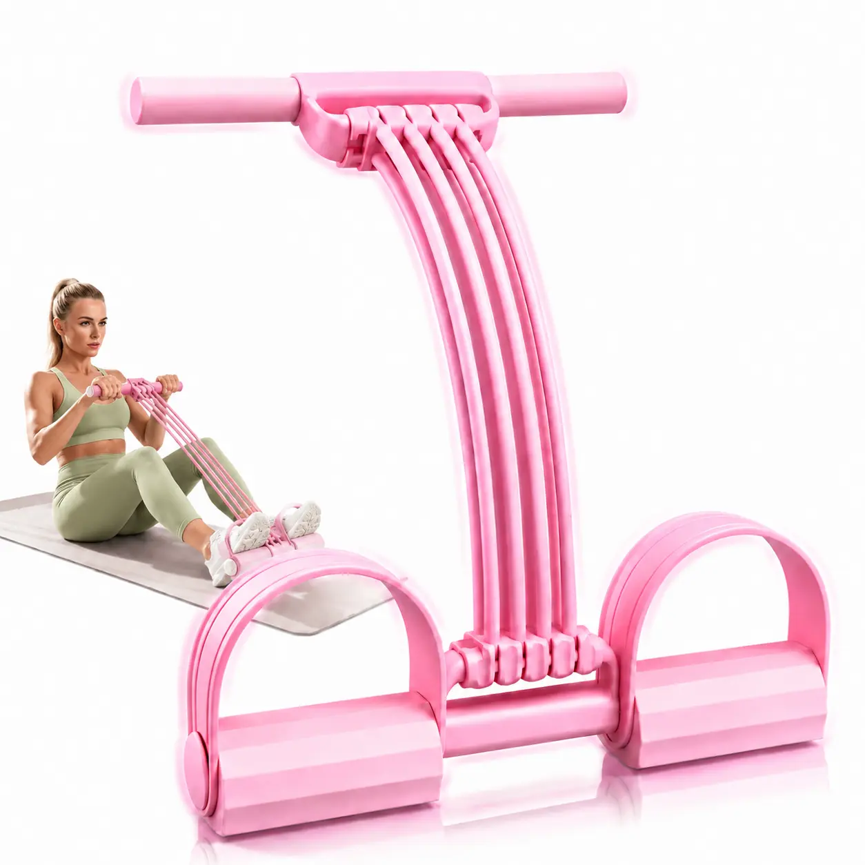 8-Tube Pedal Resistance Band, 3-in-1 Detachable Elastic Pull Rope with Non-Slip Pedals & Ergonomic Foam Handles, At Home Gym Equipment for Full-Body Strength Training, Adjustable Fitness Tool