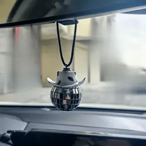New Glass Ball Pendant Mirror Ball Cowboy Hat Disco Necklace Charm Car Interior Decoration, Stylish Accessory for Vehicles